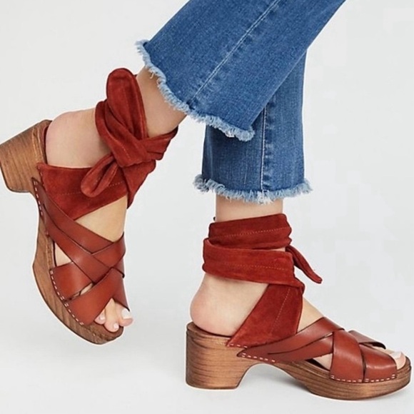 Free People | Women’s rust Emmy suede leather criss cross bridge strap clogs sz7 - Picture 16 of 16
